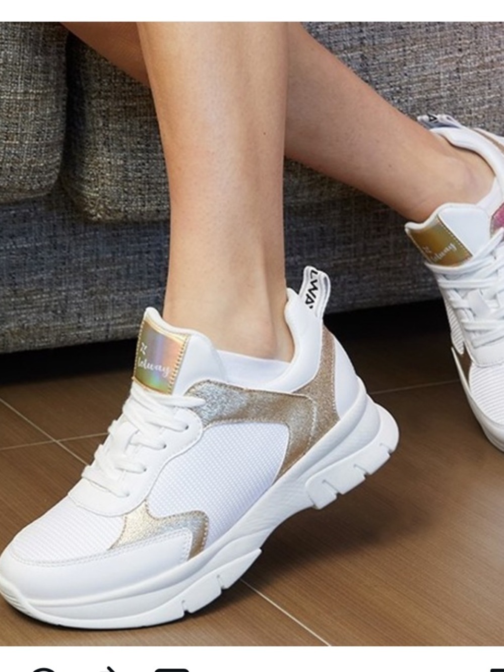 NIB Lolway Nerisa Guilded Gold Accent White Lace Up Sneaker Sz 40